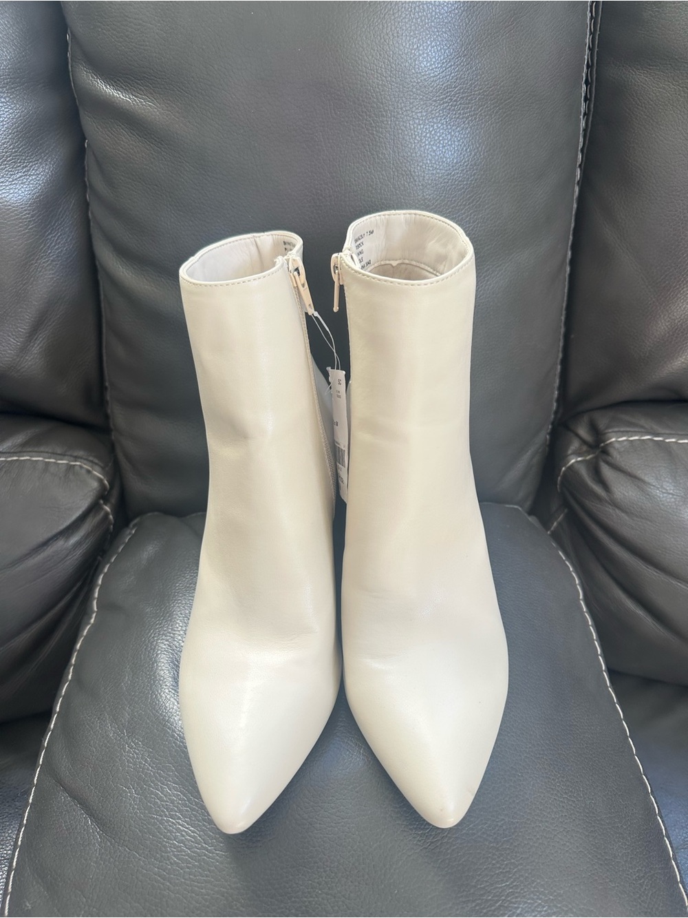 Madden Girl Cream Pointed Toe Ankle Boots with Side Zip